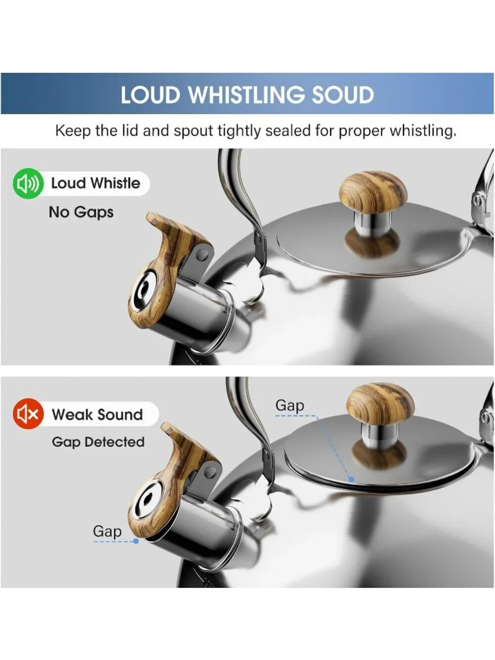 Silver Mirror Kitchen Whistling Tea Kettle 2.6 Quart Stainless Steel Stovetop